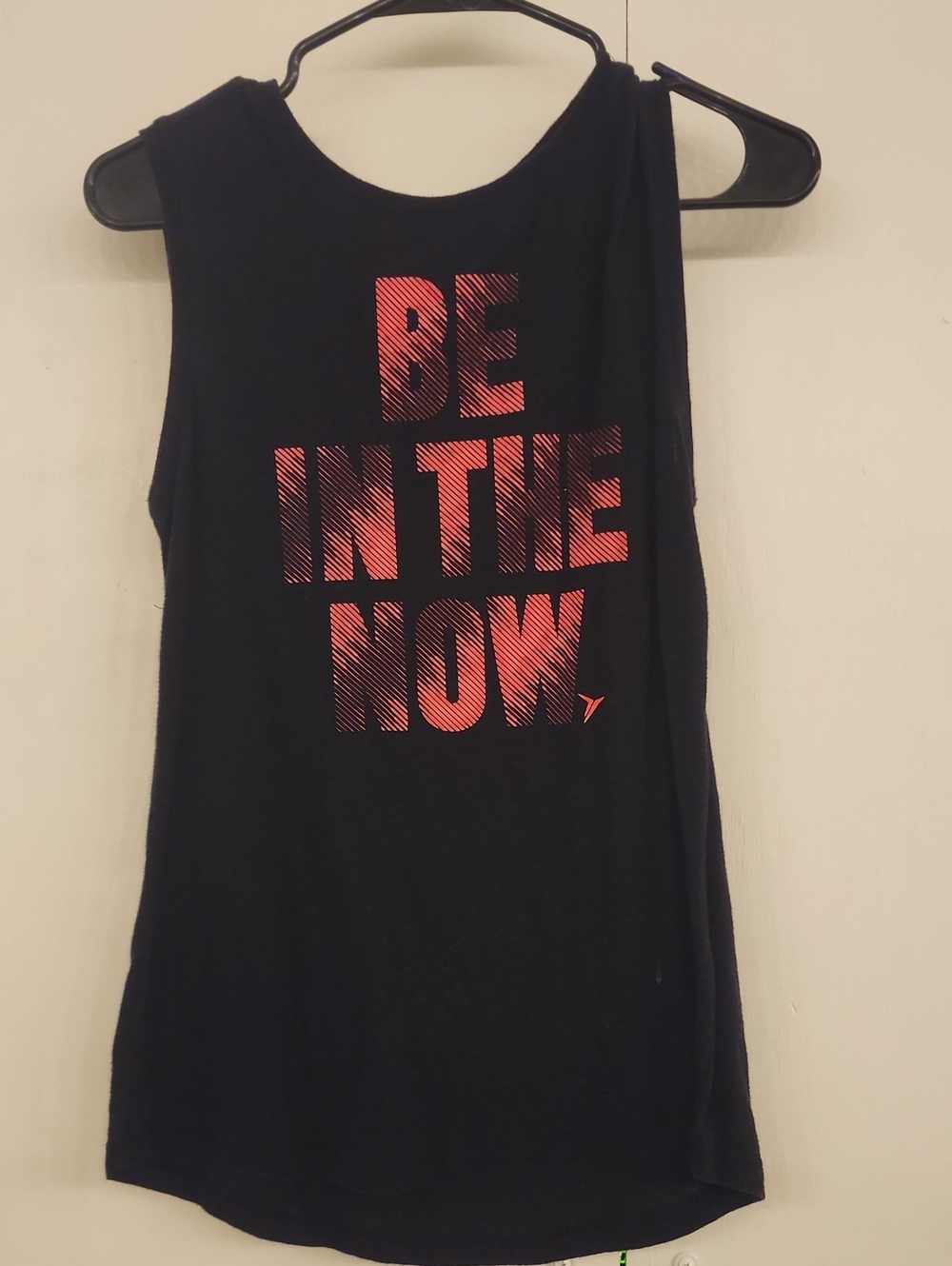 Old Navy Black Tank Top with Red Graphic 'BE IN THE NOW'